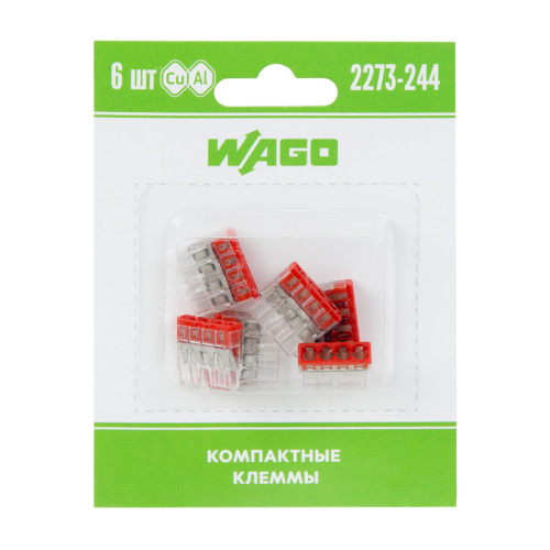 2273-244 Экcпресс-клемма с пастой, 4-проводная до 2,5 мм², (6 шт/уп)  WAGO