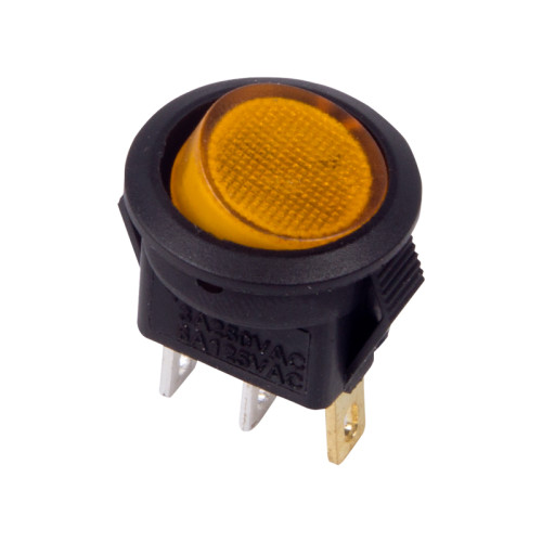 Выключатель клавишный круглый 250В 3А (3с) ON-OFF желтый с подсветкой Micro REXANT