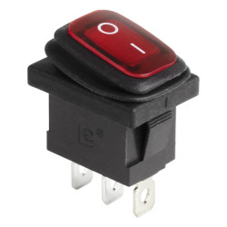 Выключатель клавишный 250В 6А (3с) ON-OFF красный с подсветкой и влагозащитой Mini REXANT