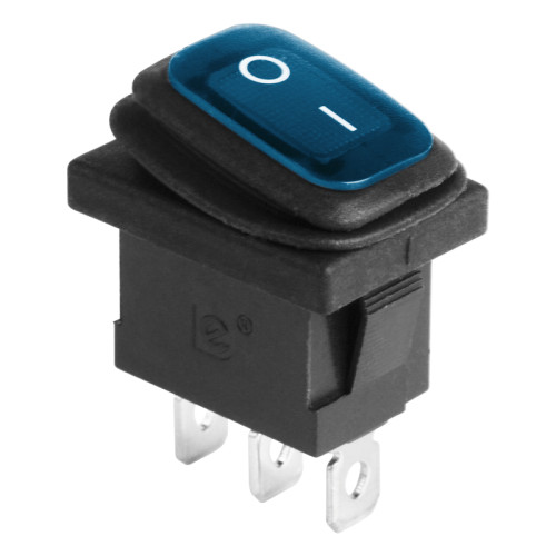 Выключатель клавишный 250В 6А (3с) ON-OFF синий с подсветкой и влагозащитой Mini REXANT