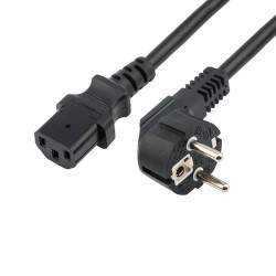 Шнур сетевой, вилка угловая СЕЕ 7/7(Schuko) - разъем IEC 320 C13, кабель 3x0,75 мм², длина 3 метра (PE пакет) REXANT