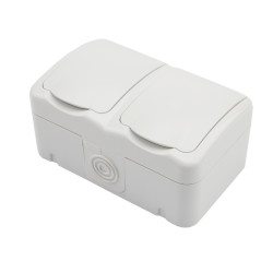 Блок горизонтальный 2 розетки (керамика) Mini OG IP54 с/з, о/у, белый KRANZ