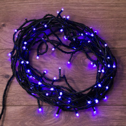 Гирлянда Нить управляемая 10м 100 LED ФИОЛЕТОВЫЙ черный ПВХ IP65 свечение с динамикой 230В контроллер в комплекте NEON-NIGHT