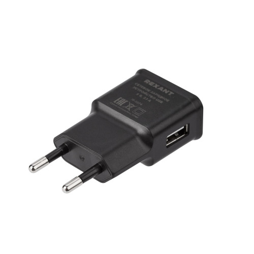 Сетевое зарядное устройство REXANT USB, 5V, 2.1 A, черное