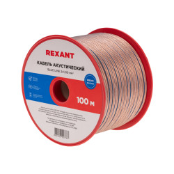 Кабель акустический 2х1,00мм², прозрачный BLUELINE, 100м REXANT