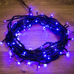 Гирлянда Нить управляемая 10м 100 LED СИНИЙ черный ПВХ IP65 свечение с динамикой 230В контроллер в комплекте NEON-NIGHT