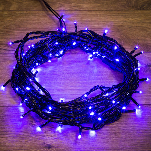Гирлянда Нить управляемая 10м 100 LED СИНИЙ черный ПВХ IP65 свечение с динамикой 230В контроллер в комплекте NEON-NIGHT
