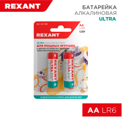 Батарейка алкалиновая ультра AA/LR6, 1,5В, 2 шт, блистер REXANT