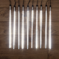 Гирлянда Тающие сосульки комплект 10 шт. х 50см, шаг 100см, 600 LED БЕЛЫЙ, черный каучук, IP65, 24В, соединяется NEON-NIGHT