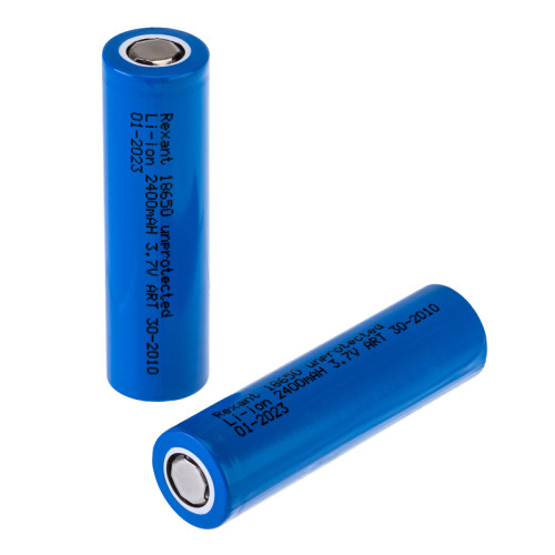 Аккумулятор Li-ion 18650, 3,7В, 2400мАч, без платы защиты, плоский контакт, 10 шт, коробка REXANT