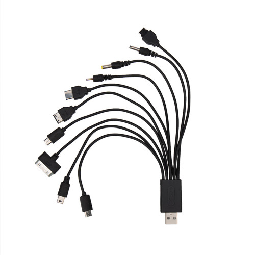 Кабель USB 10в1: 5P/5P/DC2.0/micro USB/DC4.5/DC3.5/Samsung G600/iPhone4/micro USB, 1А, ПВХ, черный REXANT