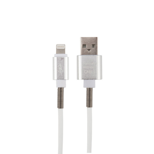 Кабель USB-A – Lightning для iPhone для Apple 2,4А, 1м, силикон, белый, с пружиной REXANT