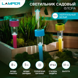 Светильник грунтовый Флора 4000К, на солнечной батарее LAMPER