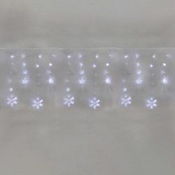 Гирлянда Бахрома со снежинками 2,4х0,9м, 150LED БЕЛЫЙ, прозрачный ПВХ, IP20, свечение с динамикой, 230В, не соединяется, с контроллером 8 режимов