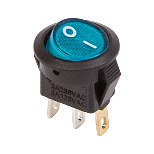 Выключатель клавишный круглый 250В 3А (3с) ON-OFF синий с подсветкой Micro REXANT