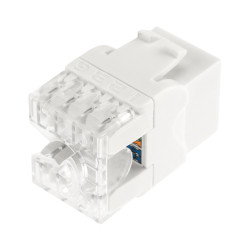 Модуль Keystone Jack RJ-45(8P8C), UTP неэкранированный, CAT 5e, тип 180 градусов, с пылезащитной шторкой, белый REXANT PRO