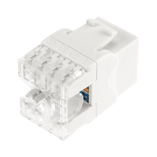 Модуль Keystone Jack RJ-45(8P8C), UTP неэкранированный, CAT 5e, тип 180 градусов, с пылезащитной шторкой, белый REXANT PRO