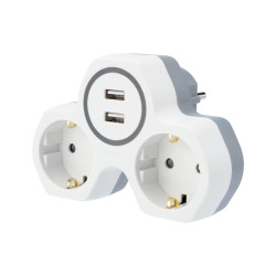 Двойник электрический 16А с/з и защитными шторками + 2 USB порта, 2,4 А, белый REXANT 