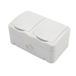 Блок горизонтальный 2 розетки Mini OG IP54 с/з, о/у, белый KRANZ