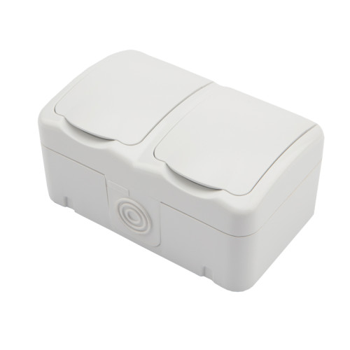 Блок горизонтальный 2 розетки Mini OG IP54 с/з, о/у, белый KRANZ