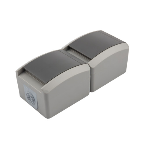 Блок вертикальный 2 розетки (керамика) INDUSTRIAL IP54 с/з, о/у, серый KRANZ
