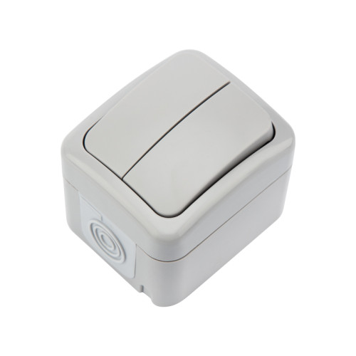 Выключатель двухклавишный Mini OG IP54 о/у, серый KRANZ